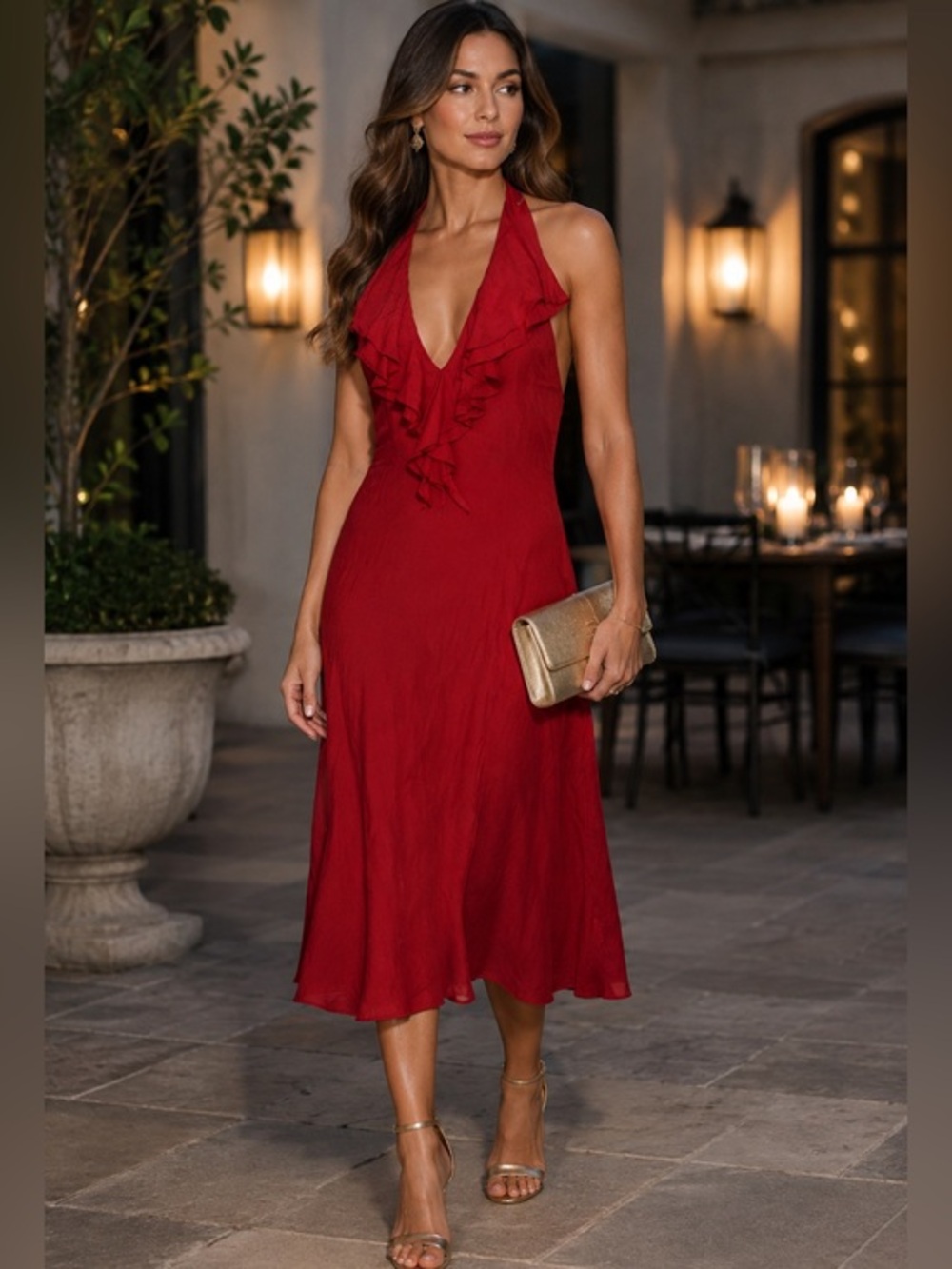 Elie Tahari Melissa Red Ruffle Halter Dress Size 10 NWT $288 Cocktail